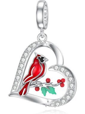 925 Sterling Silver Bird Charms for Bracelets - Red Cardinal, Blue Jay